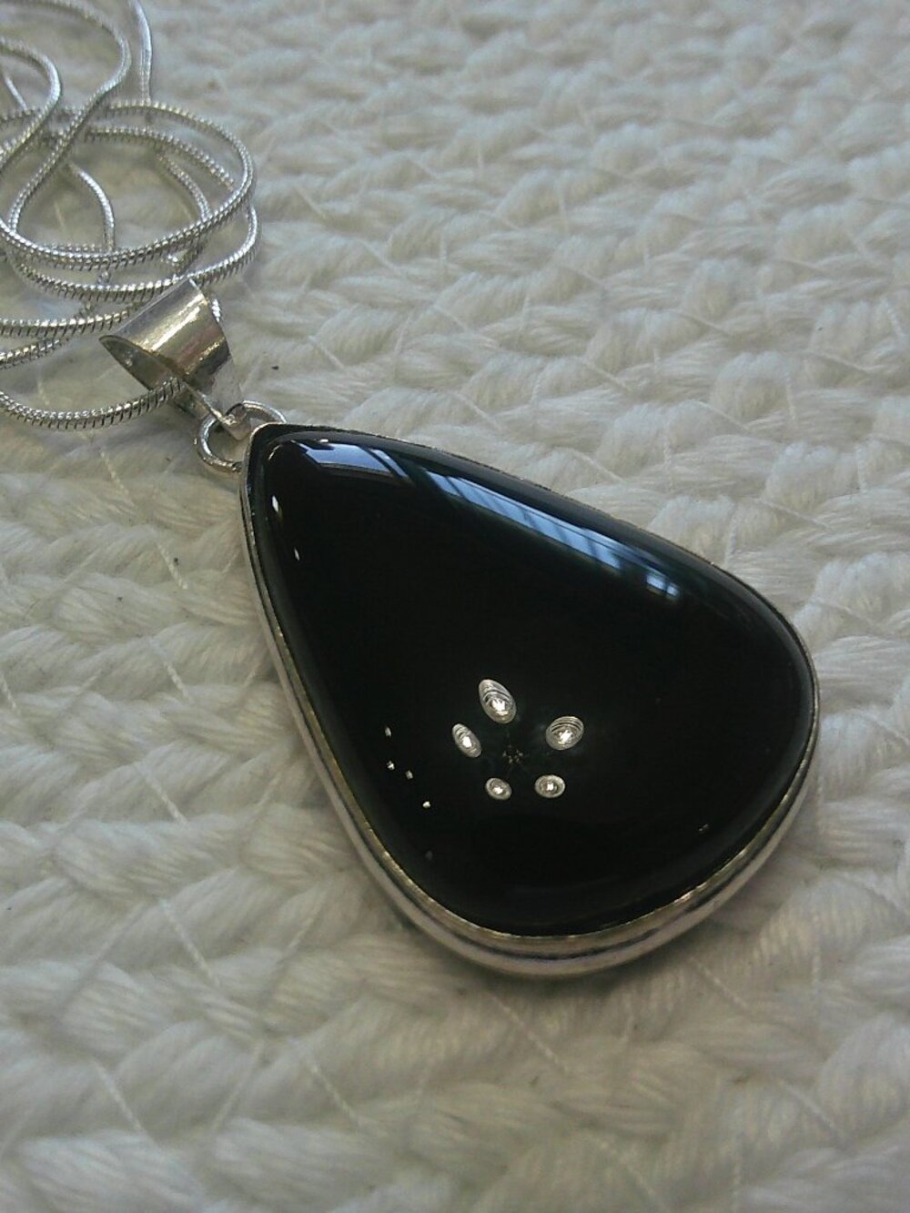 Stunning BLACK ONYX Handmade Sterling 925 Pendant/Chain #336F